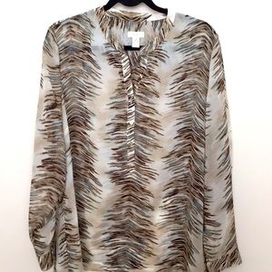 Chico’s size 2 semi sheer feather pattern top